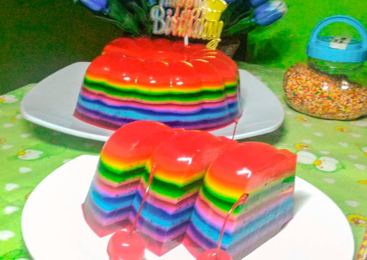 resep masakan Puding rainbow selasih ala khalimah kitchen's