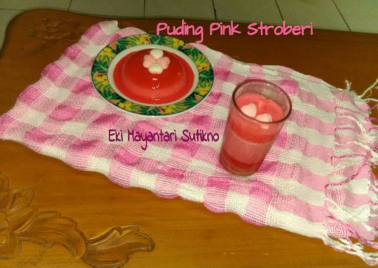 bahan dan cara membuat Puding Pink Stroberi #CookpadPeduli #BulanPeduli KankerPayudara