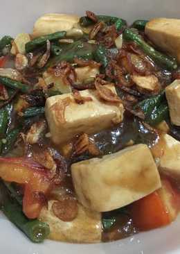 Tumis kacang panjang + tahu putih saos teriyaki
