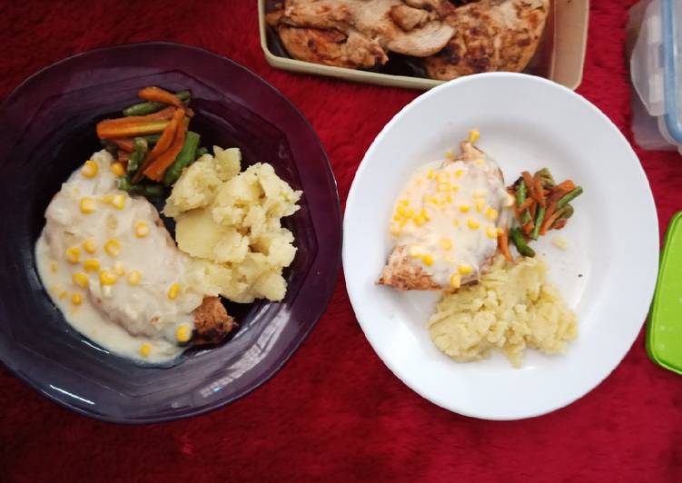 cara membuat Chicken steak corn sauce with mashed potato