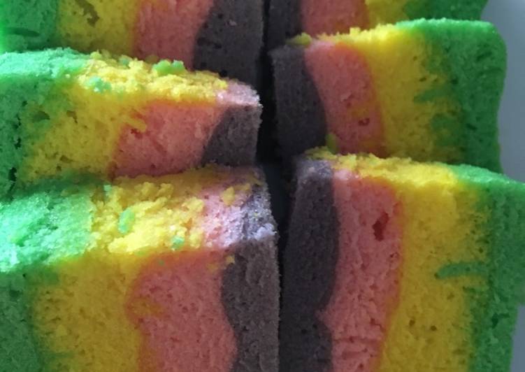 bahan dan cara membuat Rainbow cake kukus