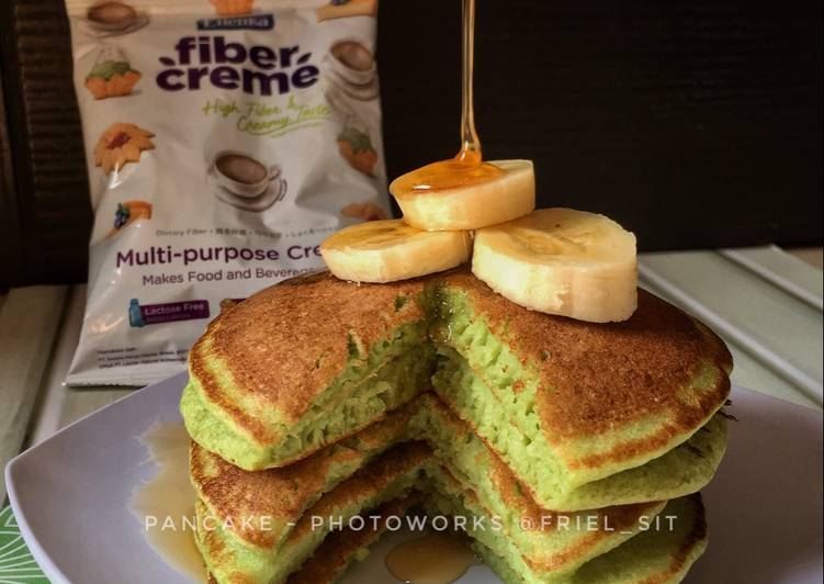 bahan dan cara membuat Fluffy green tea pancake, no BP