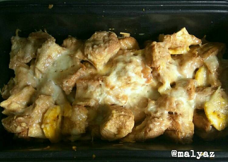 cara membuat Banana Cheese Bread Pudding with Mozzarella