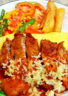 Chicken shnitzel omelette rice