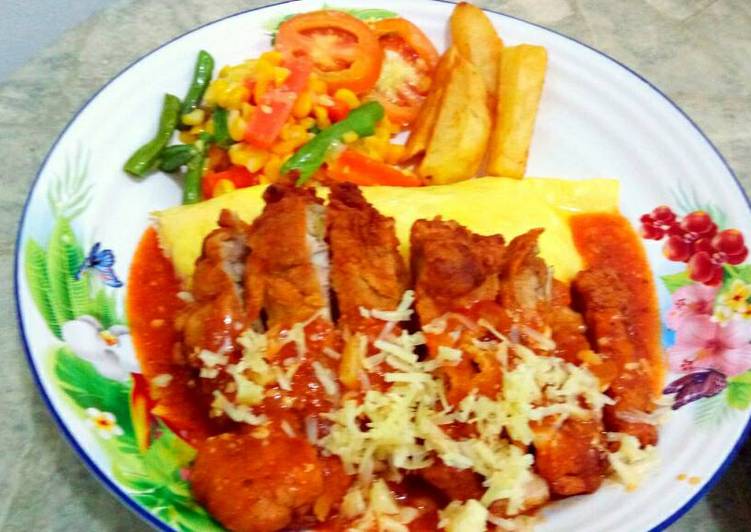 gambar untuk resep Chicken shnitzel omelette rice