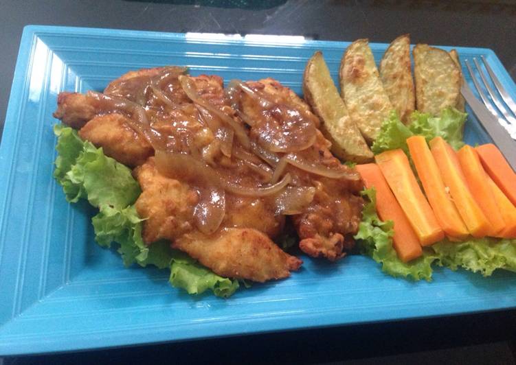 resep lengkap untuk Chicken steak with roast potato