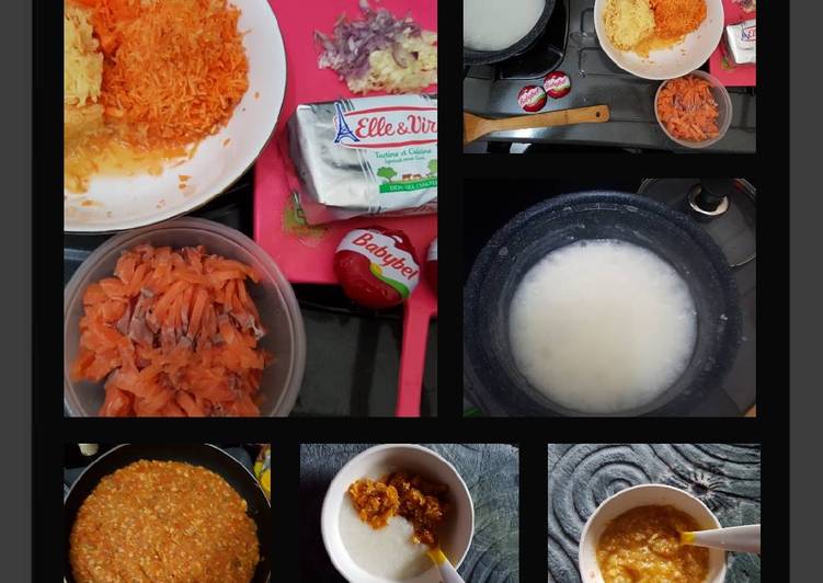 gambar untuk resep Bubur vs tumis salmon mpasi 9month