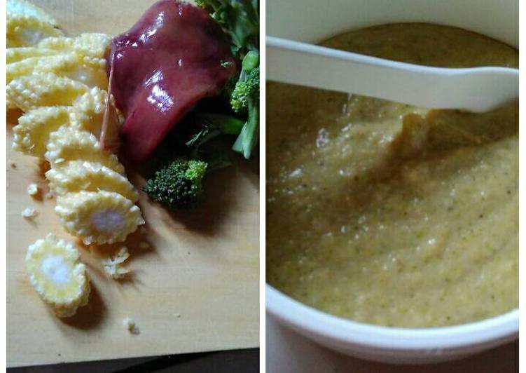 gambar untuk resep Bubur tim hati ayam brokoli jagung baby