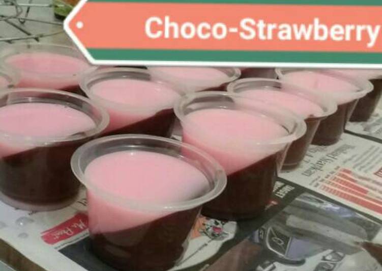resep masakan Choco Milk Strawberry Silky Pudding