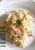 Fettucini Carbonara Smooked Beef & Chicken (Tanpa Krim)