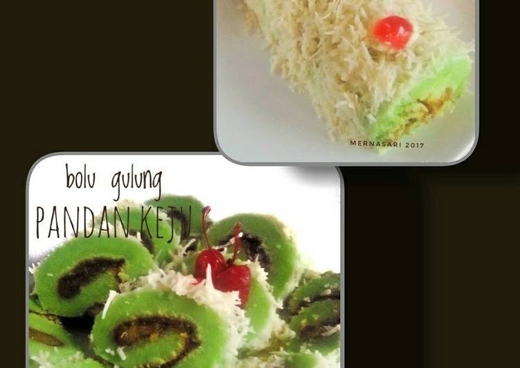 resep makanan Bolu gulung pandan keju ekonomis 3 butir telur