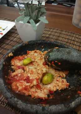 Sambel tempe rebus sayur bayam