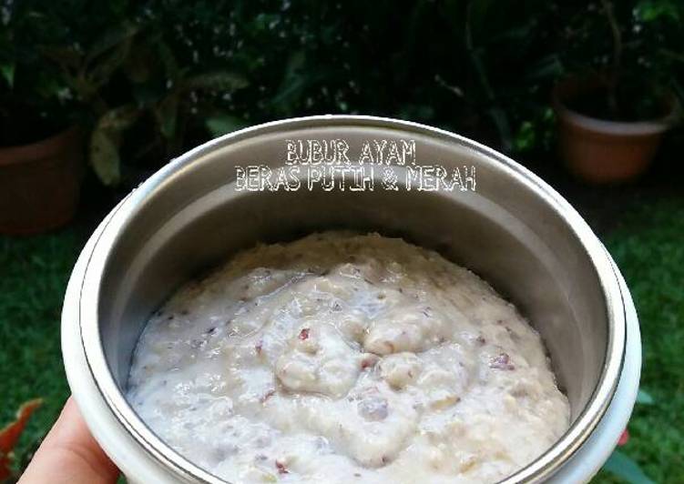 bahan dan cara membuat MPASI 8 Bulan: Bubur Ayam Beras Putih Merah