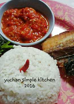 Resep Makan Siang ala Yuchan (ikan goreng, sawi tumis dan sambel)