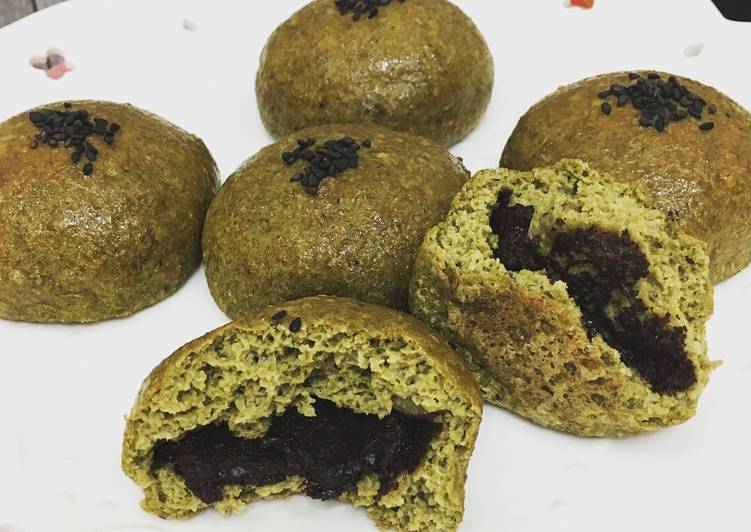 bahan dan cara membuat Keto matcha green tea bun isi dark coklat