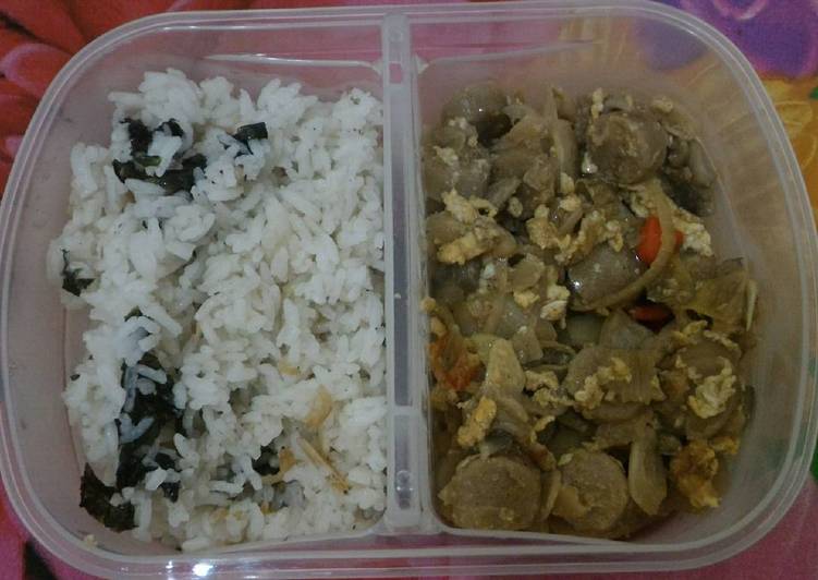 Resep Nasi gurih ebi nori dengan tumis jamur tiram gila By ntin