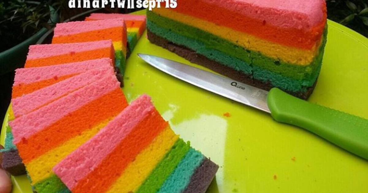 Resep Bolu Kukus pelangi (Rainbow cake)