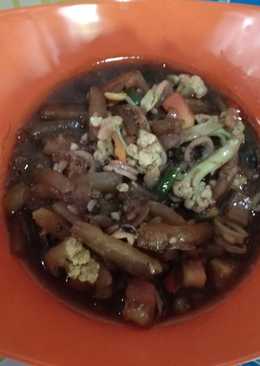 Cumi blackpaper with vegetable(kembang kol+lobak putih)