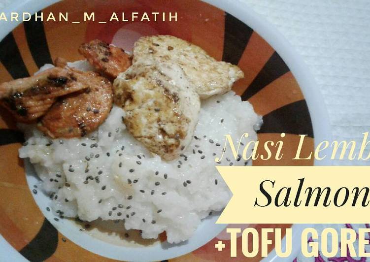 resep lengkap untuk Nasi Lembek with Salmon+ Tofu Goreng (mpasi 1+)