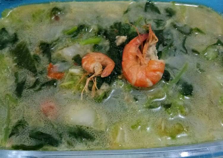 resep masakan Soup spinach & prawn (bobor bayam&udang)