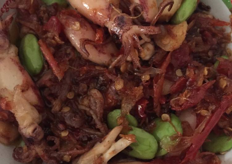 resep masakan Cumi asin Pete sambal gledek