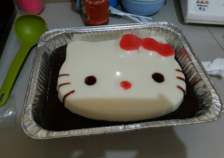 bahan dan cara membuat Pudding Hello Kitty