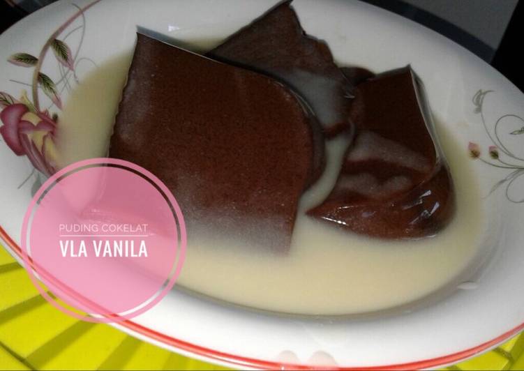 bahan dan cara membuat Puding cokelat vla vanila