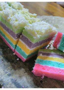 Rainbow cake kukus, super lembut