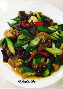 Tumis jamur kuping okra dan daging ayam #hongsao #menusederhana