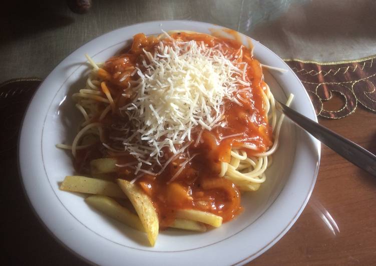 bahan dan cara membuat Spaghetti alakadar