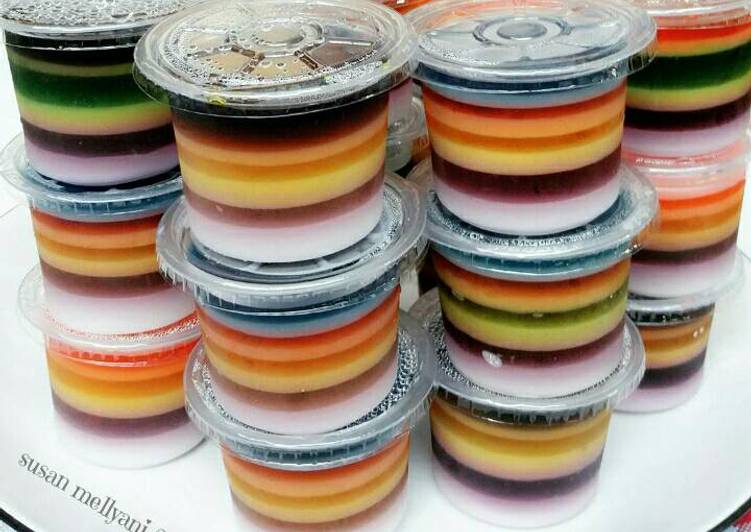 cara membuat Puding rainbow