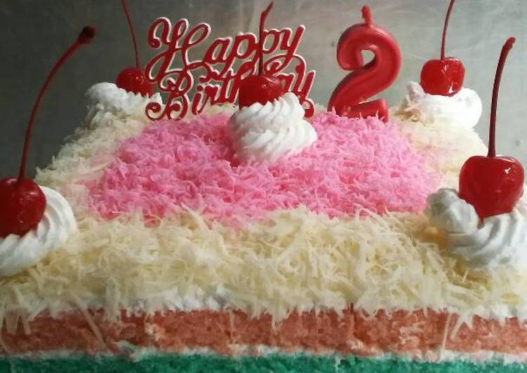 bahan dan cara membuat Rainbow cake ultah lembuuutt