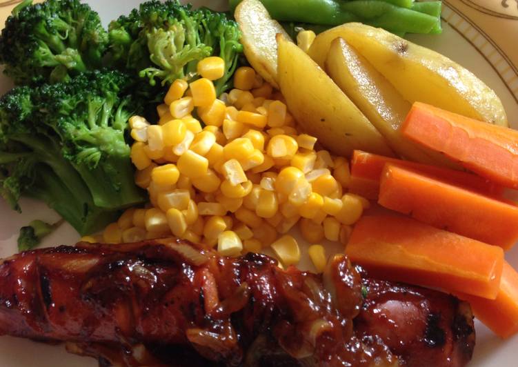 resep makanan Jumbo BBQ Sausage with Mix Veggies