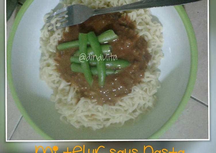 resep Mi Telur Saus Pasta + Buncis Rebus