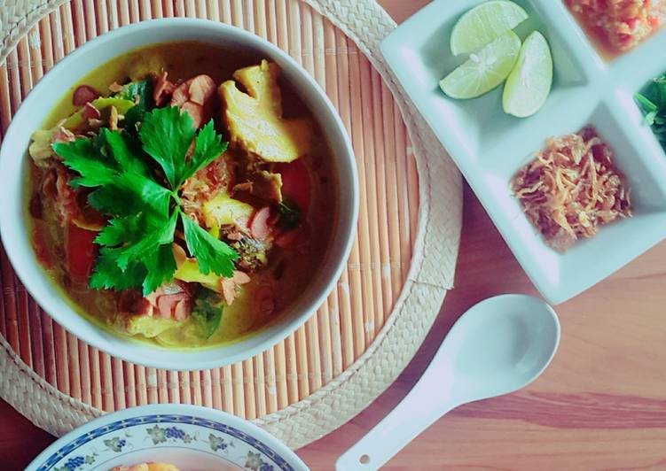 bahan dan cara membuat Soto Kuning Jamur Kuah Santan