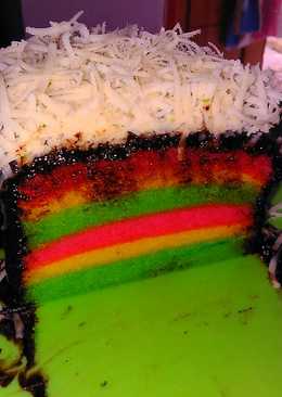 Rainbow Cake siram Coklat Tabur Keju