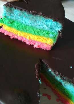 Rainbow cake kukus berselimut coklat