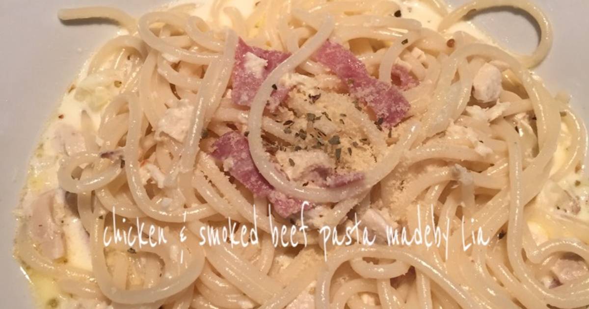 Resep Chicken & Smoked beef pasta ala LiaRaFakhira