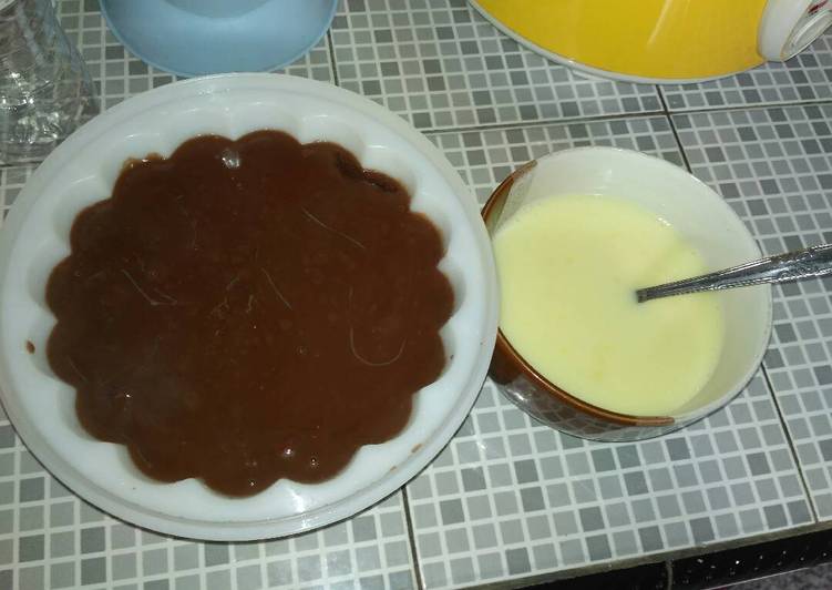 resep makanan Brown milk dark puding with milk vanilla sauce