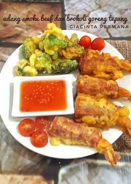 Udang bungkus smoke beef dan brokoli goreng tepung