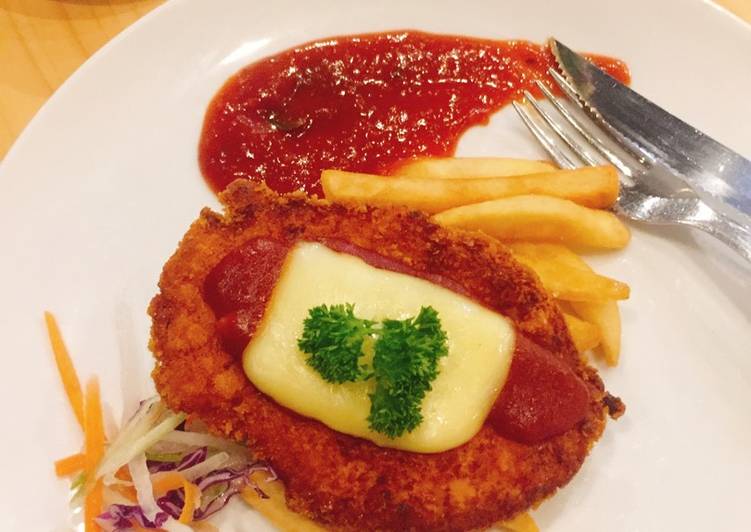 cara membuat Chicken Katsu Mozarella on Top