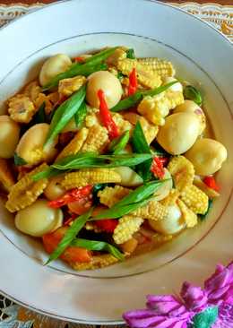 Oseng telur puyuh pete + jagung muda