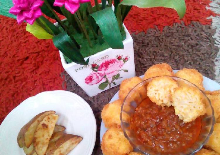 cara membuat Fried Mac&Cheese Ball with Potato Wedges