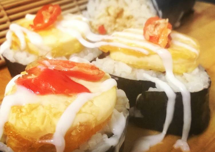 cara membuat Sushi Tofu isi telur asin pedas kilat