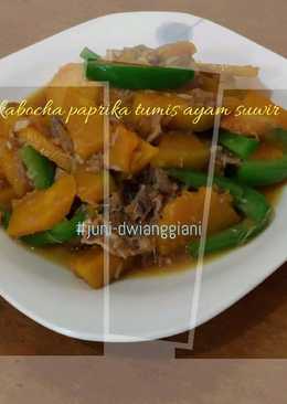 Kabocha paprika tumis ayam suwir