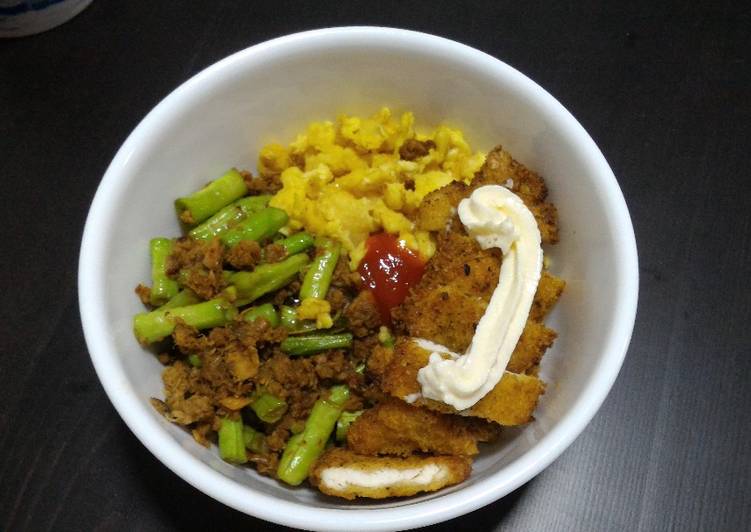  Resep  Rice bowl ala indo  ayam  telur kacang  panjang 