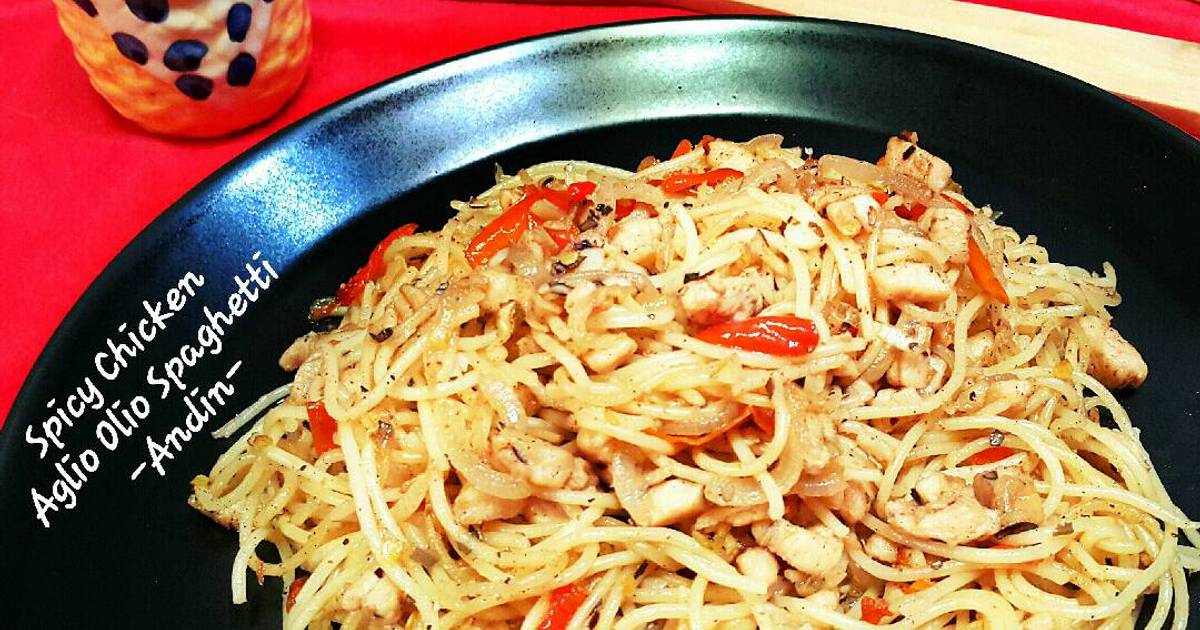 Resep Spicy Chicken Aglio Olio Spaghetti ala Andini Putri Pribadini