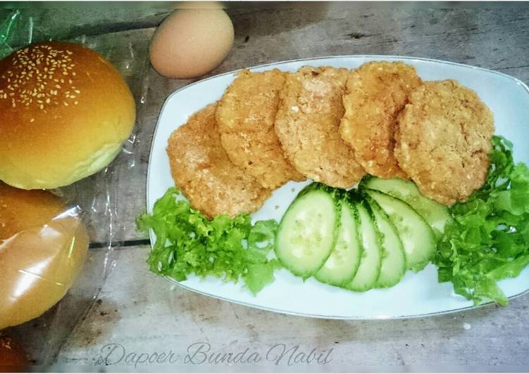 bahan dan cara membuat Pattie Chicken Burger ala Bunda Nabil