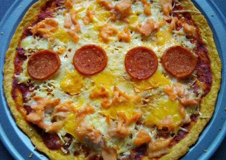 resep masakan Pizza Pepperoni & Salmon (low carb/ketofy)