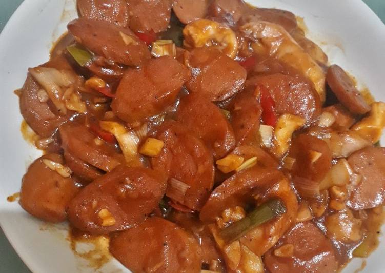Tumis sosis jamur saus barbeque